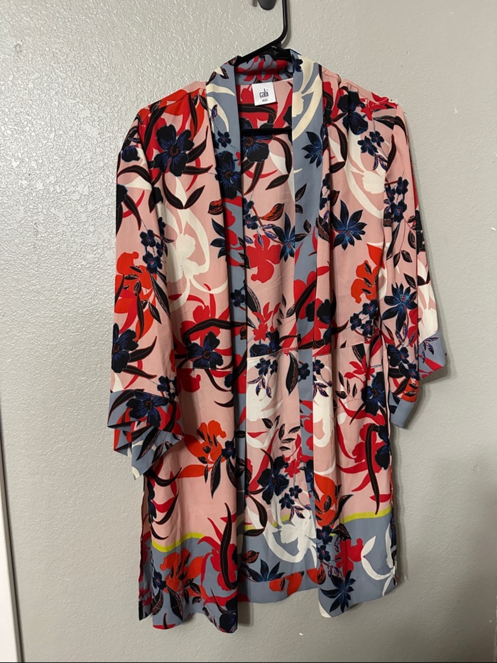 CAbi Floral Open Kimono in Pink, Red & Navy